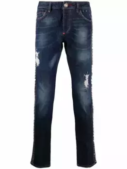 Прямые джинсы с эффектом потертости Philipp Plein, синий