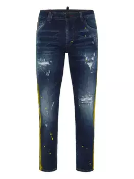 Прямые джинсы с эффектом потертости Philipp Plein, синий