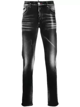 Прямые джинсы с эффектом потертости Philipp Plein, черный
