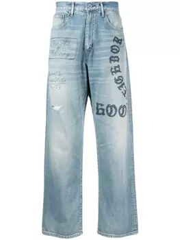 Прямые джинсы с графичным принтом Neighborhood, синий