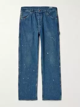 Прямые джинсы с каймой, забрызганные краской ORSLOW, синий