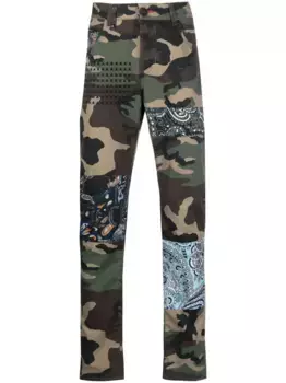 Прямые джинсы с камуфляжным принтом Philipp Plein, зеленый