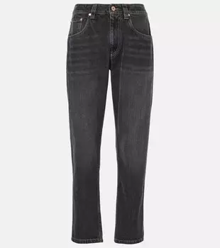 Прямые джинсы с логотипом Brunello Cucinelli, цвет black stone