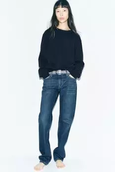 Прямые джинсы с низкой посадкой ZARA, синий