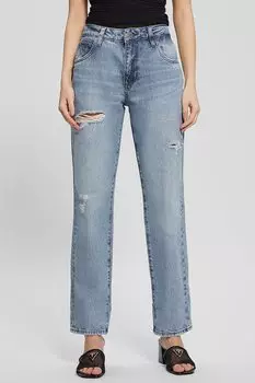 Прямые джинсы с потертостями Guess, синий