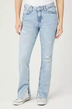 Прямые джинсы с потертым разрезом и разрезом Forever 21, деним