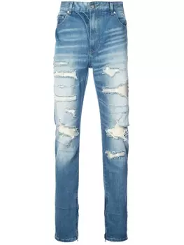 Прямые джинсы с прорехами God's Masterful Children, синий