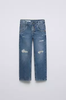 Прямые джинсы с пуговицами ZARA, синий