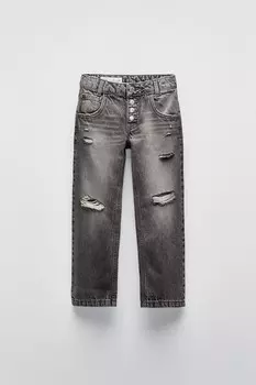 Прямые джинсы с разрывами ZARA, серый