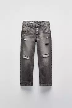 Прямые джинсы с разрывами ZARA, серый