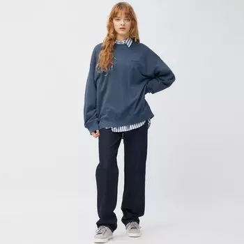 Прямые джинсы с высокой посадкой + EC GU, темно-синий