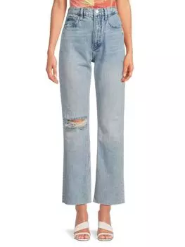 Прямые джинсы с высокой посадкой и потертостями Frame, цвет Bilson Blue