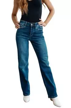 Прямые джинсы с высокой посадкой и пуговицами средней потертости Judy Blue, цвет medium wash