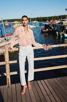 Прямые джинсы с высокой посадкой z1975 ZARA, белый