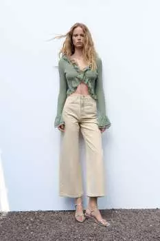 Прямые джинсы с высокой посадкой zw the marine ZARA, экру