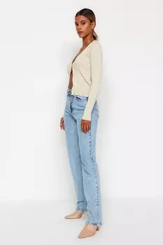 Прямые джинсы с высокой талией Trendyol, синий