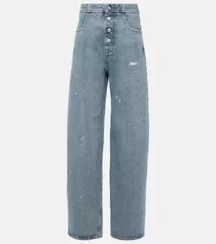 Прямые джинсы с завышенной талией и потертостями Mm6 Maison Margiela, синий