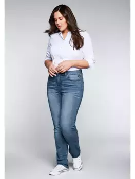 Прямые джинсы Sheego "больших размеров" с бодиформирующим эффектом, синий