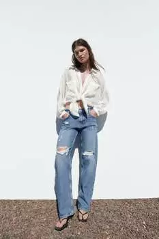 Прямые джинсы со средней посадкой z1975 ZARA, средне-синий