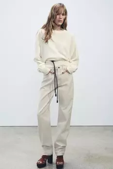 Прямые джинсы со средней посадкой ZARA, песочный