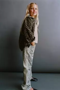 Прямые джинсы со змеиным принтом ZARA, цвет snake