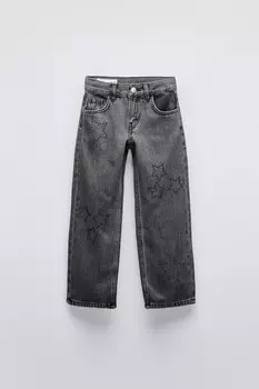 Прямые джинсы со звездами ZARA, черный