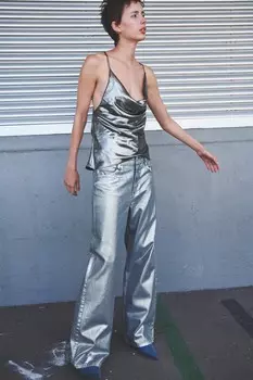 Прямые джинсы средней посадки металл z1975 ZARA, синий
