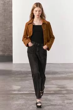 Прямые джинсы средней посадки ZARA, черный