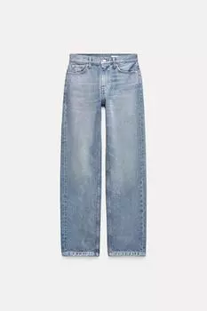 Прямые джинсы средней посадки ZARA, светло-синий