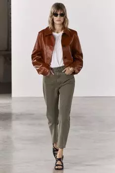 Прямые джинсы средней посадки ZARA, зеленый