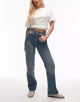 Прямые джинсы Topshop Hourglass Kort с высокой посадкой в средне-синем цвете