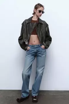 Прямые джинсы trf с низкой посадкой ZARA, синий