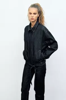 Прямые джинсы trf с высокой талией ZARA, темный индиго