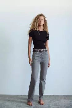 Прямые джинсы trf с высокой талией ZARA, антрацитово-серый