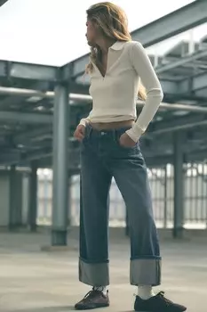 Прямые джинсы trf со средней посадкой ZARA, синий