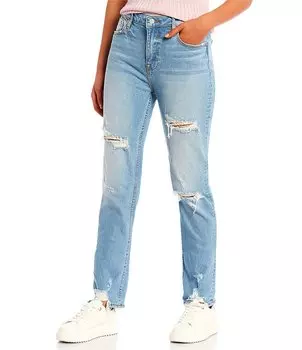 Прямые джинсы Vigoss с высокой посадкой и потертостями, синий