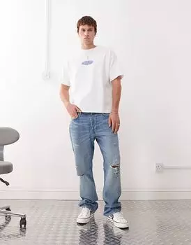 Прямые джинсы Weekday Space с потертостями синего цвета