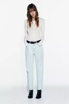 Прямые джинсы z1975 с высокой посадкой ZARA, светло-синий