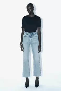 Прямые джинсы z1975 с высокой посадкой ZARA, индиго