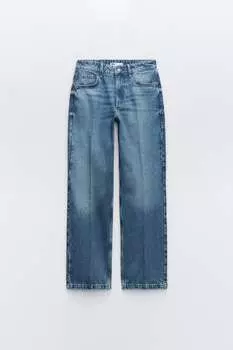Прямые джинсы z1975 с высокой посадкой ZARA, синий