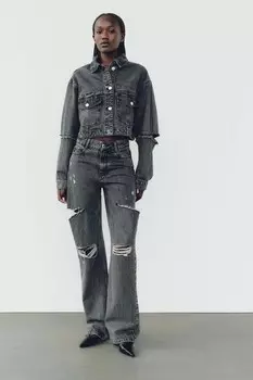 Прямые джинсы z1975 со средней посадкой ZARA, темно-серый