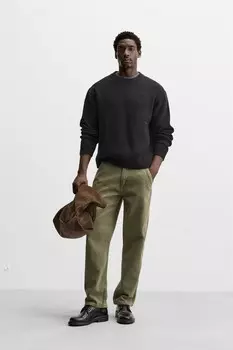 Прямые джинсы ZARA, оливково-зеленый