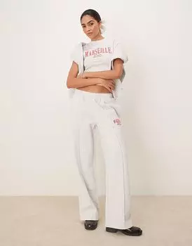 Прямые джоггеры ASOS DESIGN с вышитым изображением Марселя в меланжевом цвете