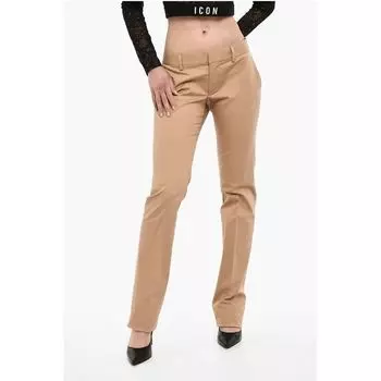 Прямые хлопковые брюки с высокой талией Dsquared2, Beige