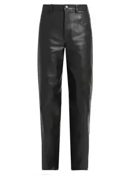 Прямые кожаные брюки Bottega Veneta, цвет kale