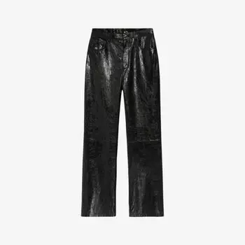 Прямые кожаные брюки с высокой посадкой Claudie Pierlot, цвет noir / gris