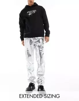 Прямые кожаные брюки серебристого металлика ASOS DESIGN — часть комплекта