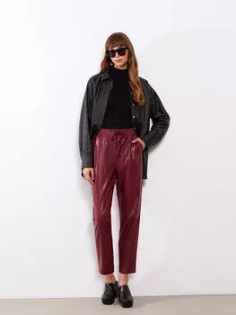 Прямые кожаные женские брюки с эластичной резинкой на талии LCWAIKIKI Classic