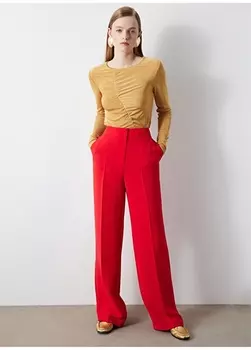 Прямые красные женские брюки с высокой талией pekyol