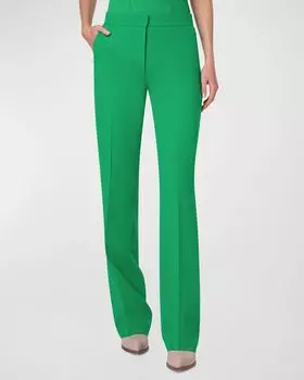 Прямые креповые брюки Carl со средней посадкой и карманами на молнии Akris, цвет Leaf